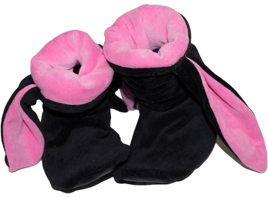 Тапочки Зайчики черные с розовыми ушами