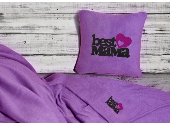 Набор подушка и плед с вышивкой Best Mama! Фиолетовый