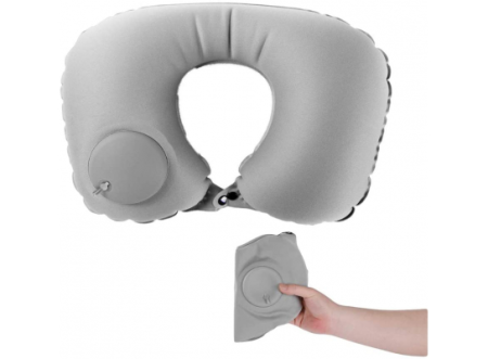 Надувная подушка со встроенной помпой Travel Neck Pillow Серая || 